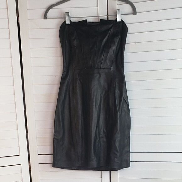 NWT Sablyn Black Leather Tulip Top Mini Dress Size XS - Picture 3 of 8